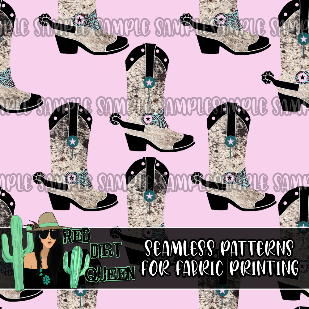 Seamless Pattern Cowhide Cowgirl Boots Purple