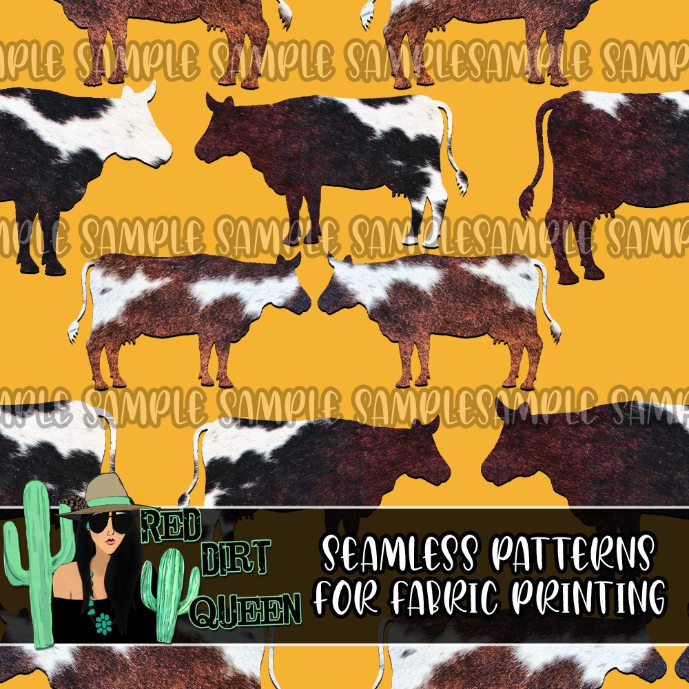 Seamless Pattern Cowhide Cows Yellow
