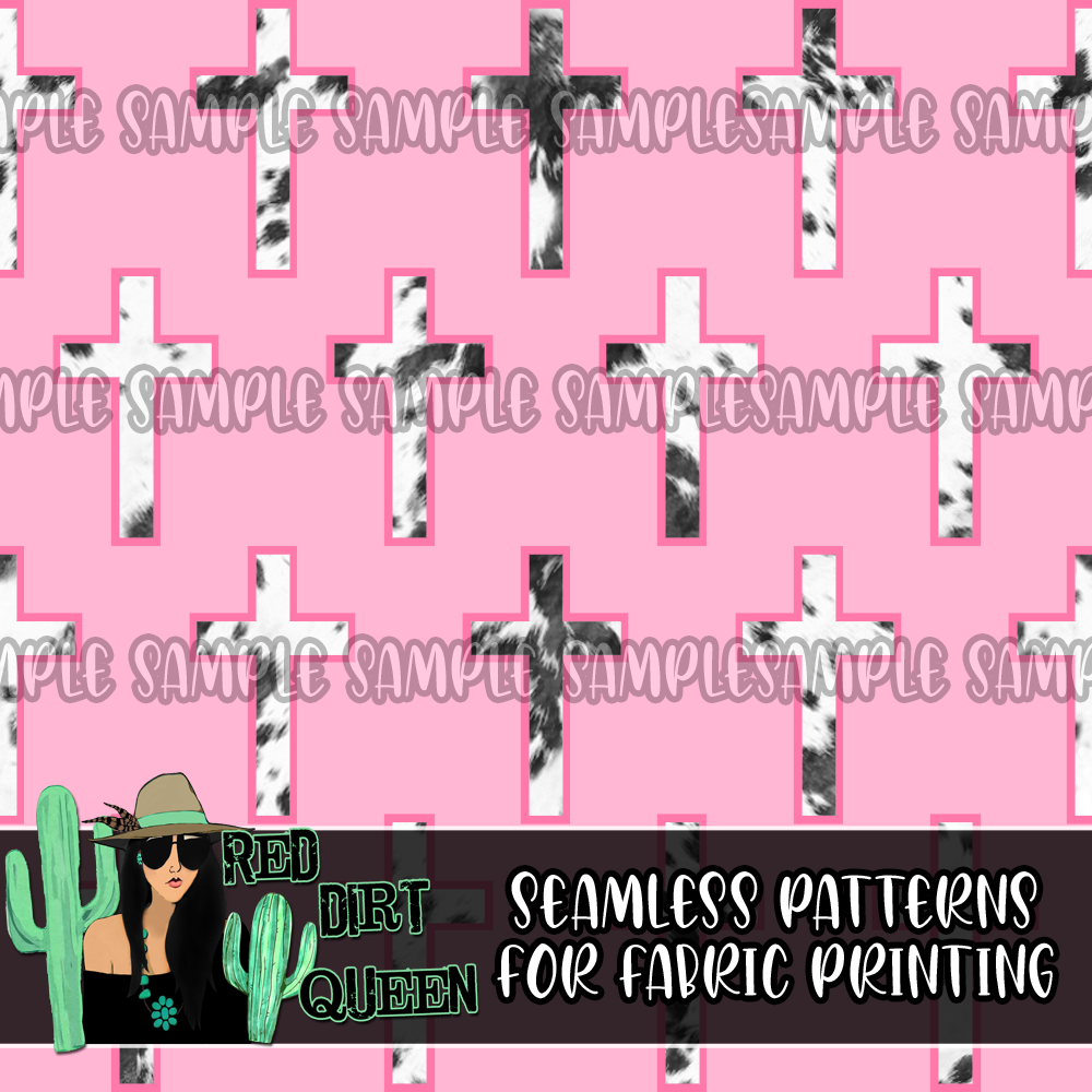 Seamless Pattern Pink Cowhide Crosses
