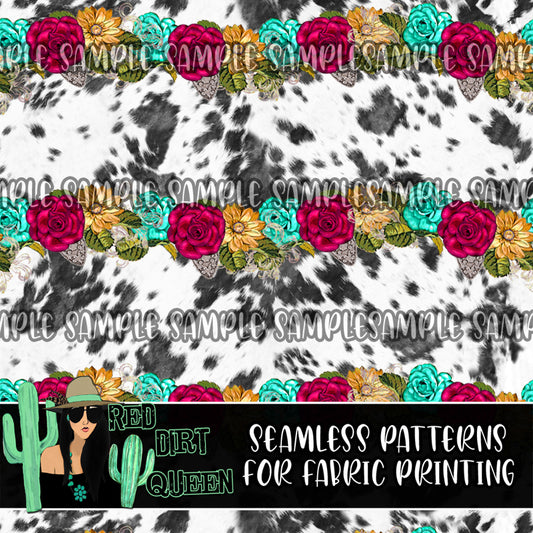 Seamless Pattern Cowhide Floral Stripe