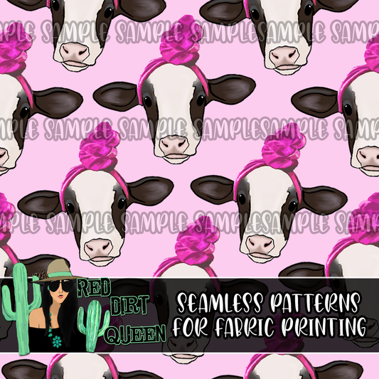 Seamless Pattern Top Knot Cows Pink
