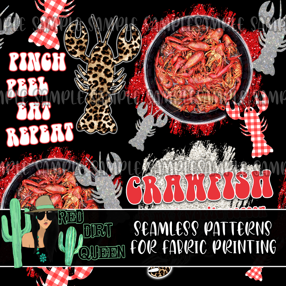Seamless Pattern Crawfish Collage