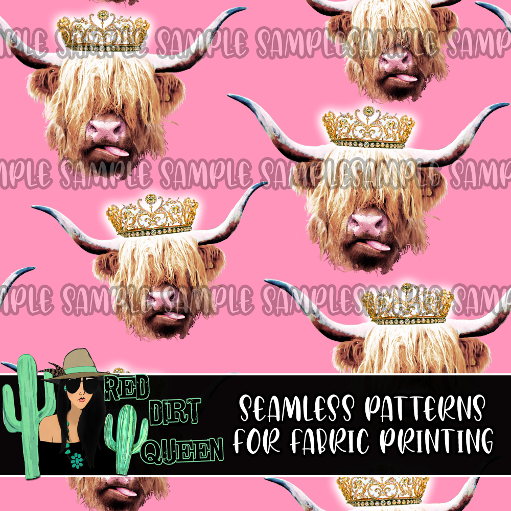 Seamless Pattern Crazy Cows Pink Crowns