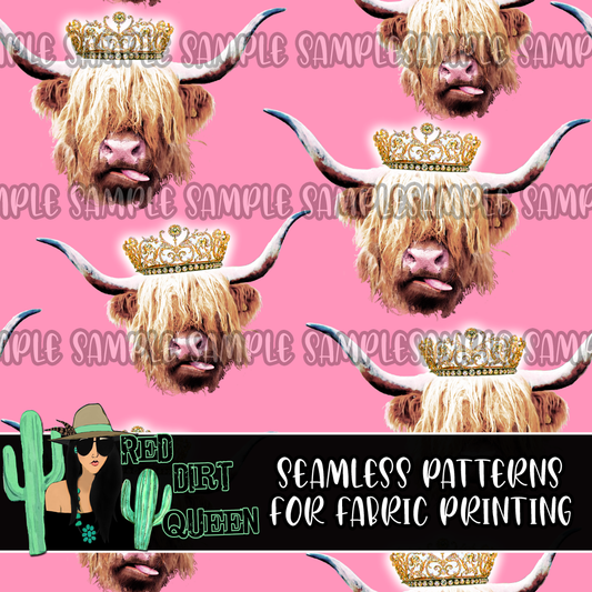 Seamless Pattern Crazy Cows Pink Crowns