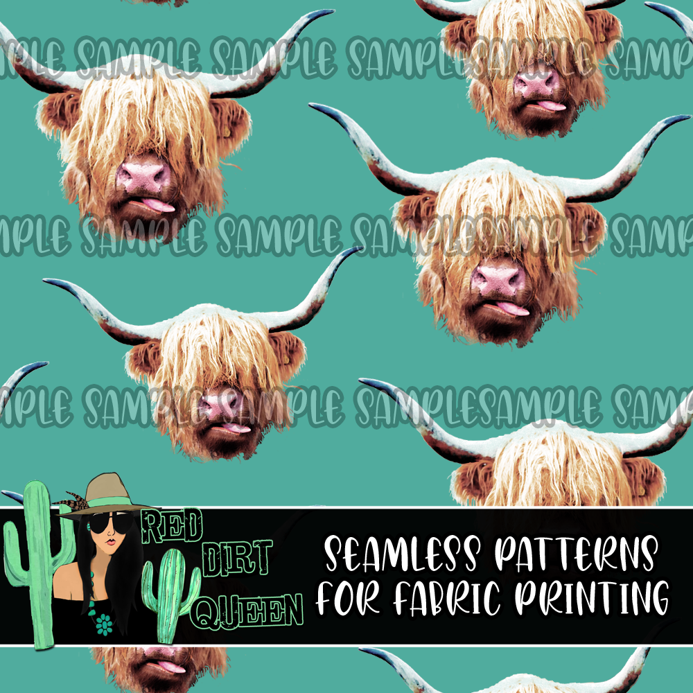 Seamless Pattern Crazy Cows Teal