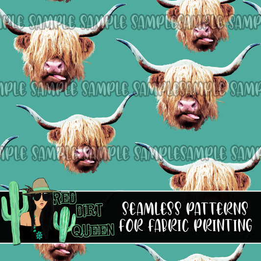 Seamless Pattern Crazy Cows Teal