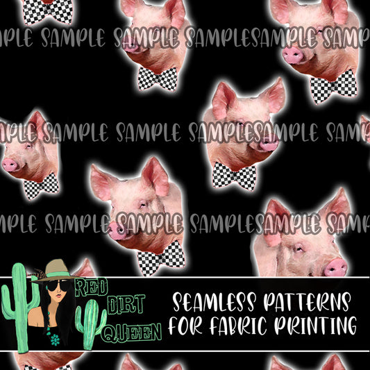 Seamless Pattern Bow Tie Pigs