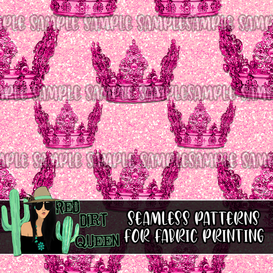 Seamless Pattern Pink Glitter Crowns