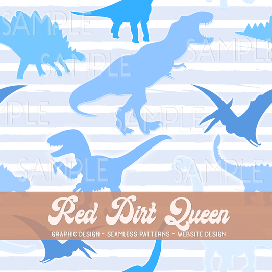 Seamless Pattern Dino Stripes Blues
