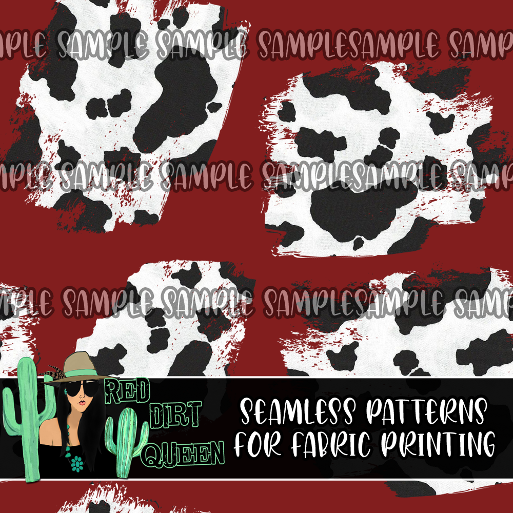 Seamless Pattern Cow Patches Red
