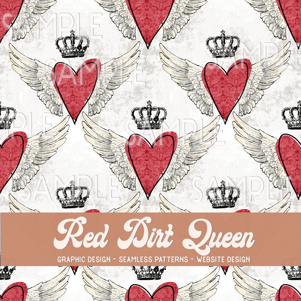 Seamless Pattern Distressed Hearts & Crowns