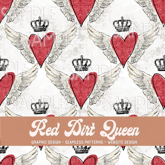 Seamless Pattern Distressed Hearts & Crowns