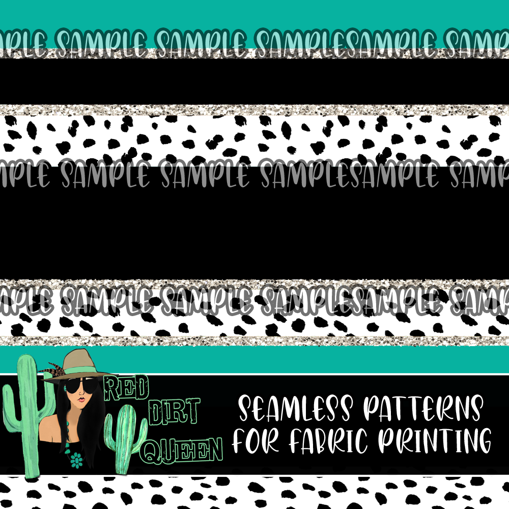 Seamless Pattern Black Teal Glitter Dot Stripes
