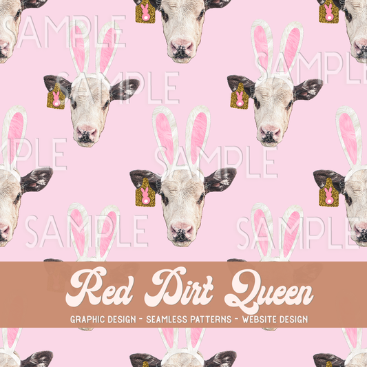 Seamless Pattern Easter Bunny Cow Pink