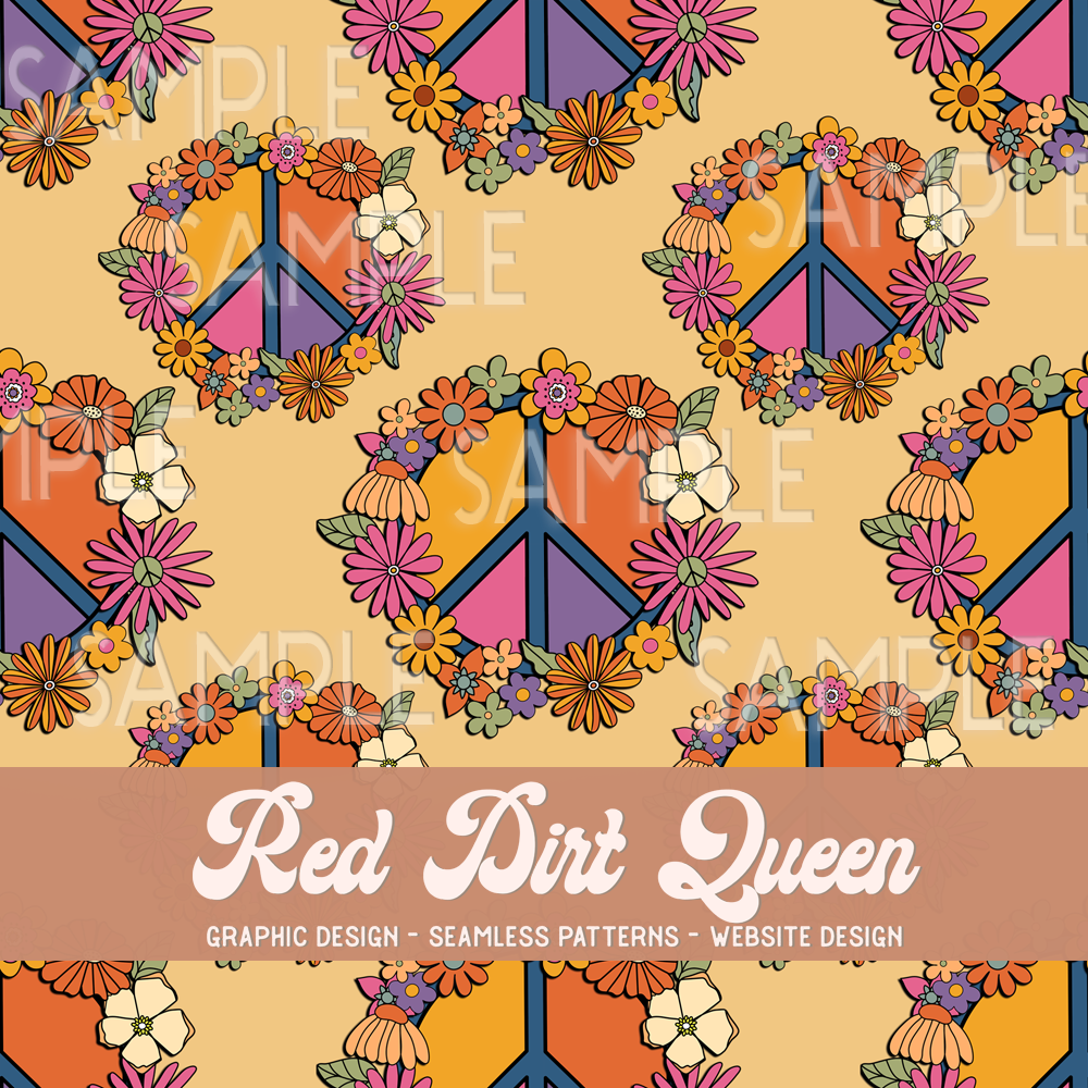 Seamless Pattern Trendy Floral Peace Sign