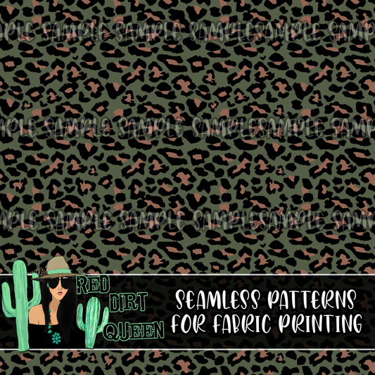 Seamless Pattern Dark Olive Leopard