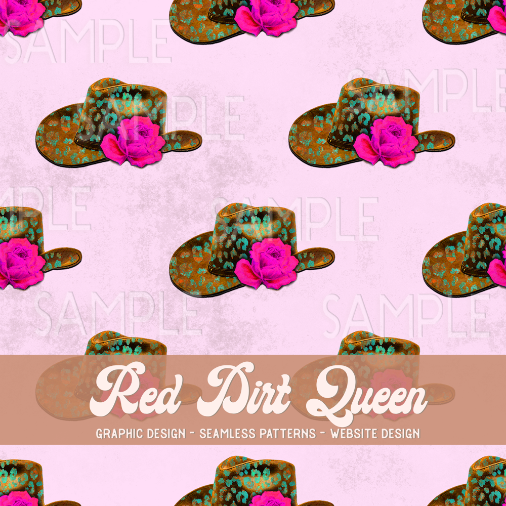 Seamless Pattern Pink Distressed Cowgirl Hats