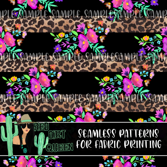 Seamless Pattern Leopard Floral Stripe