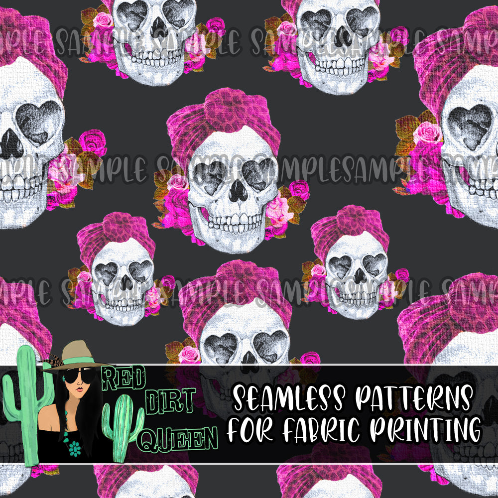 Seamless Pattern Leopard Top Knot Skulls Pink Grey