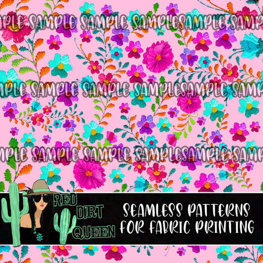 Seamless Pattern Pink Floral Stitching