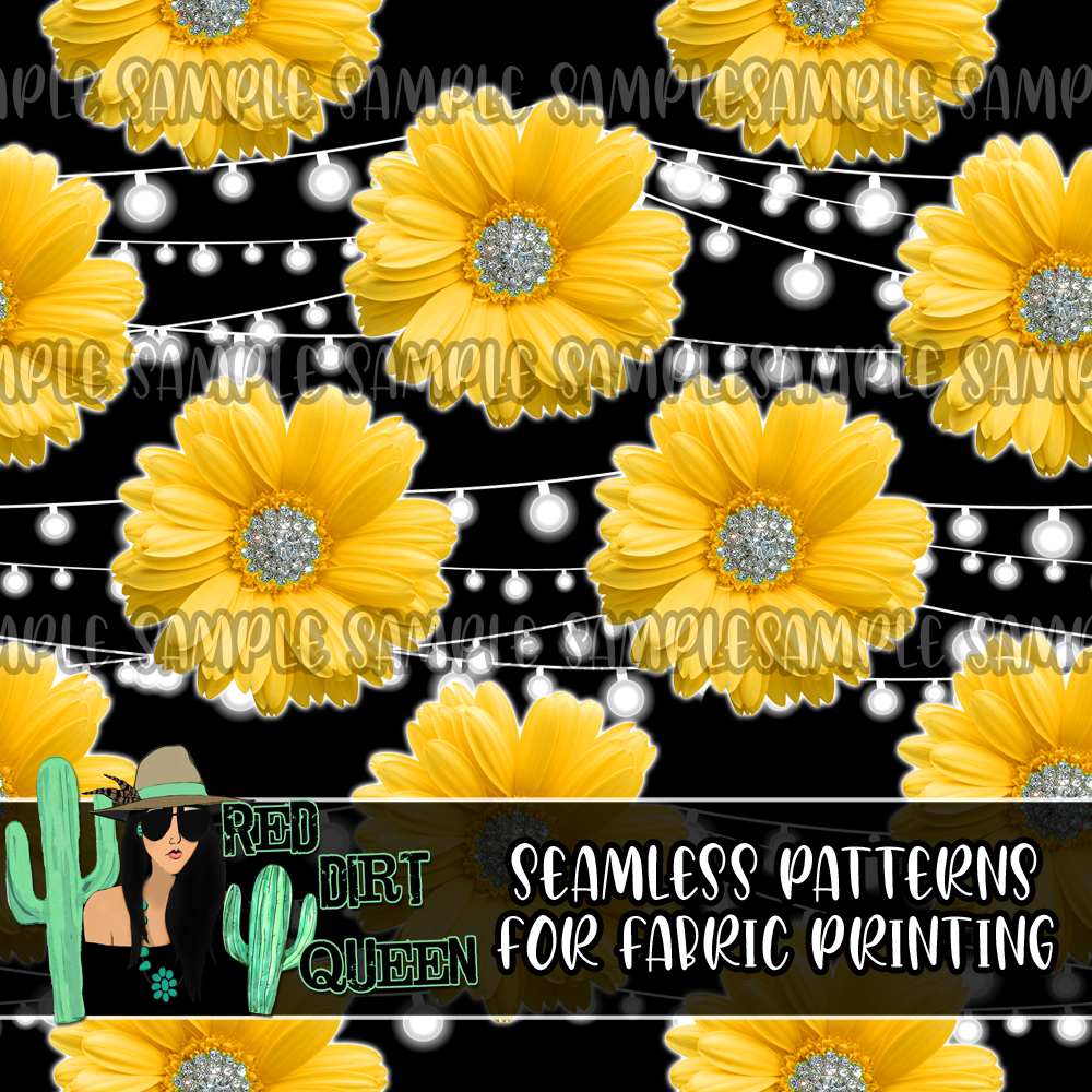 Seamless Pattern Yellow Floral String Lights