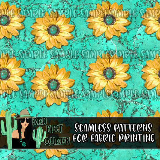 Seamless Pattern Turquoise Stone Flowers