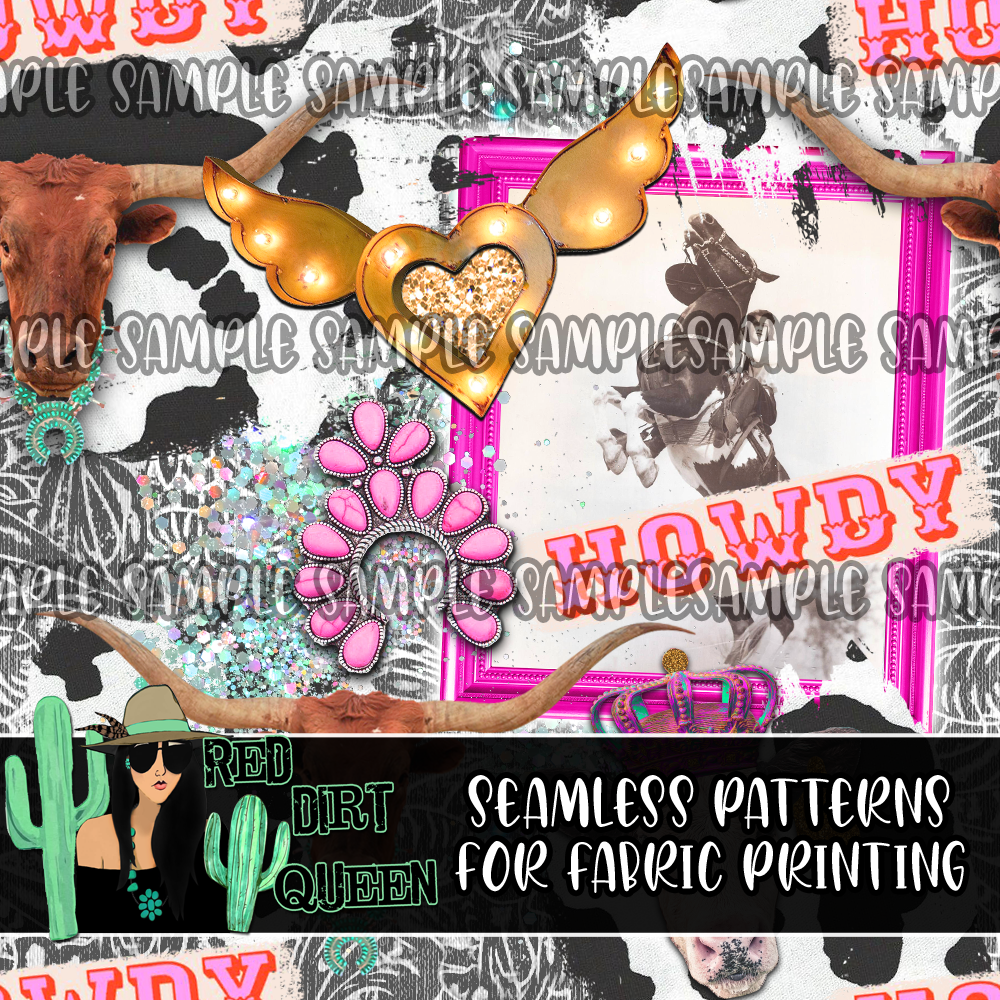 Seamless Pattern Howdy Glam Cowgirl