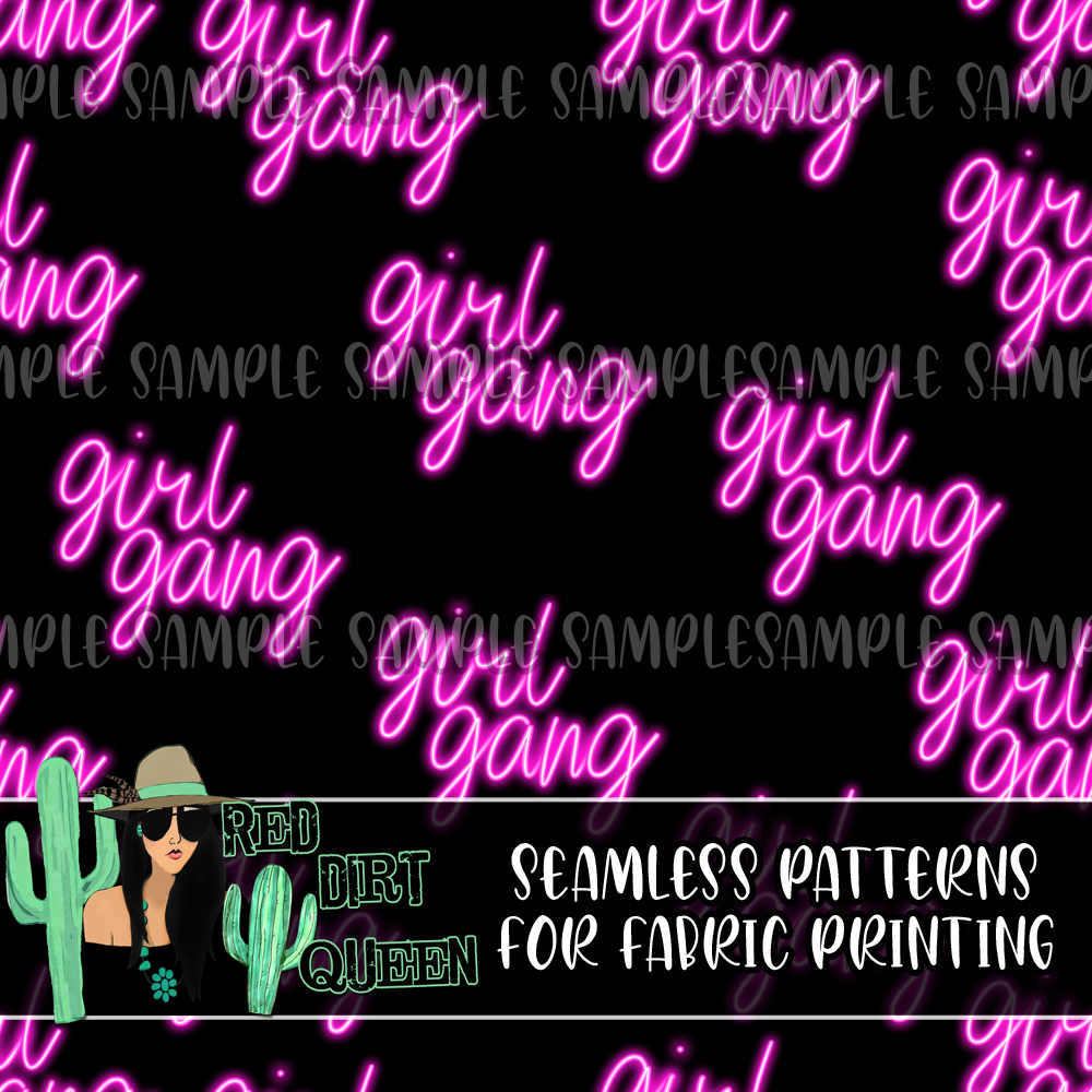 Seamless Pattern Girl Gang Neon Pink