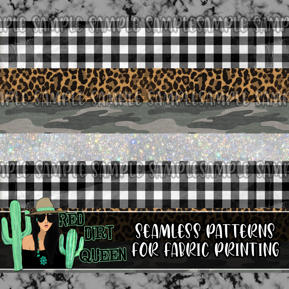 Seamless Pattern Glam Camo Plaid Leopard