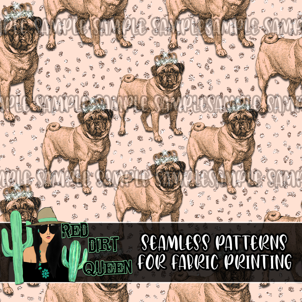 Seamless Pattern Glam Pugs