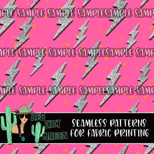 Seamless Pattern Pink Silver Glitter Lightning Bolts