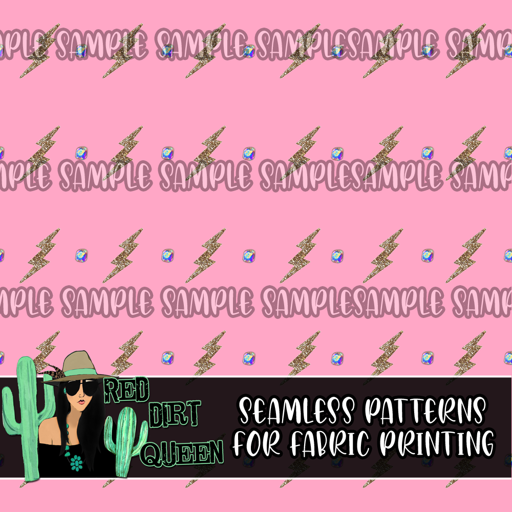 Seamless Pattern Glitter Bolts Rhinestone Stripe Pink