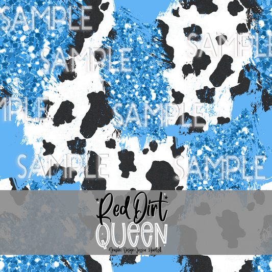 Seamless Pattern Chunky Glitter Cow Brushstrokes Blue
