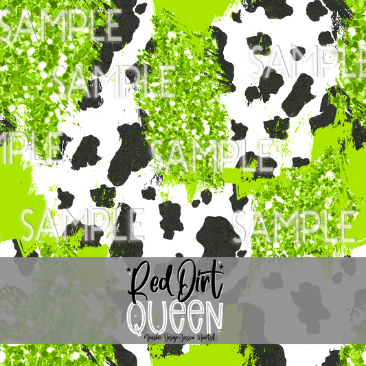 Seamless Pattern Chunky Glitter Cow Brushstrokes Green