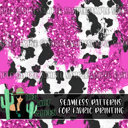 Seamless Pattern Cow Print Pink/Purple Glitter Mix