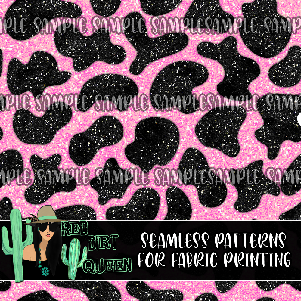 Seamless Pattern Pink Glitter Cow Spots