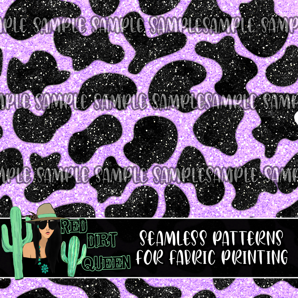 Seamless Pattern Purple Glitter Cow Spots