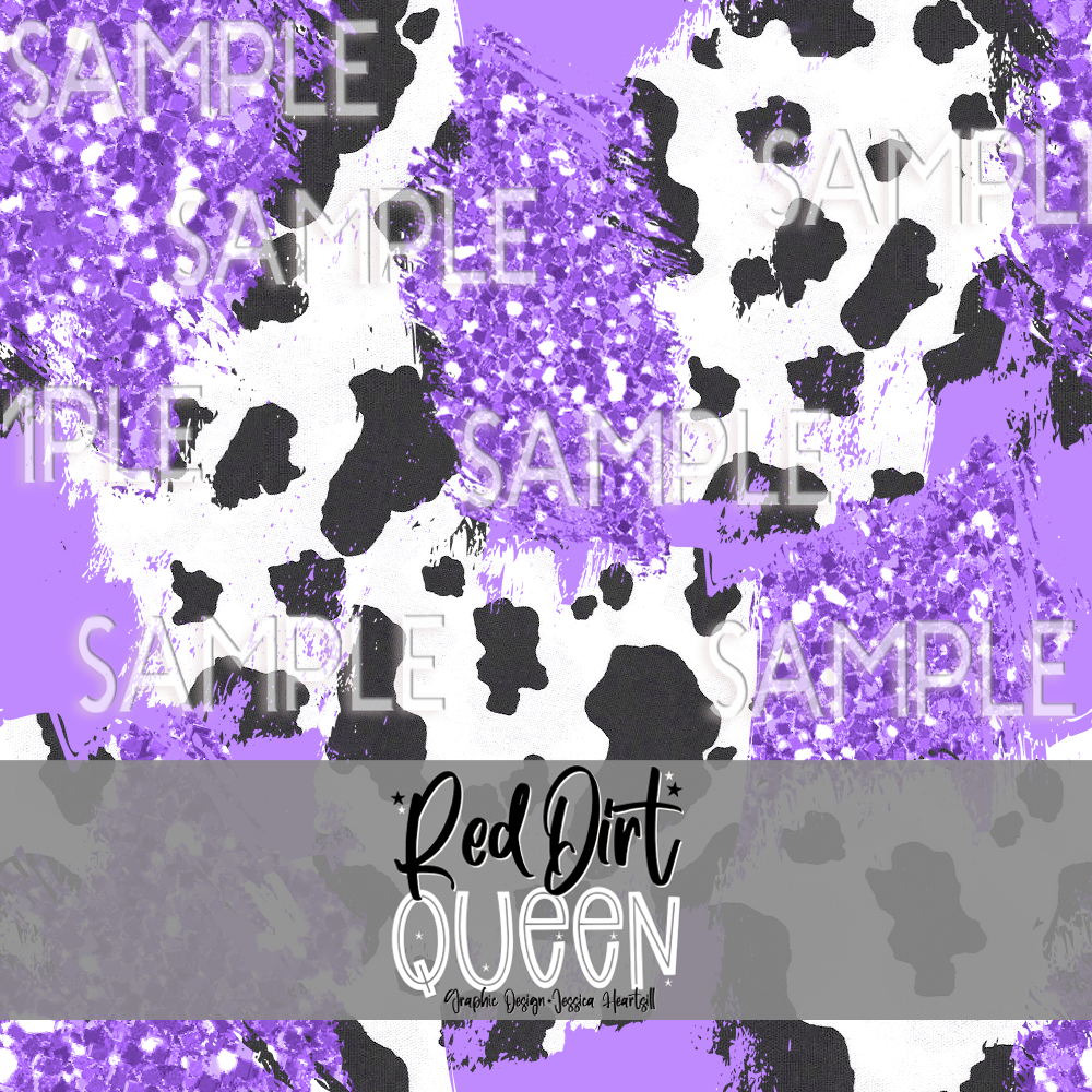 Seamless Pattern Chunky Glitter Cow Brushstrokes Dark Purple