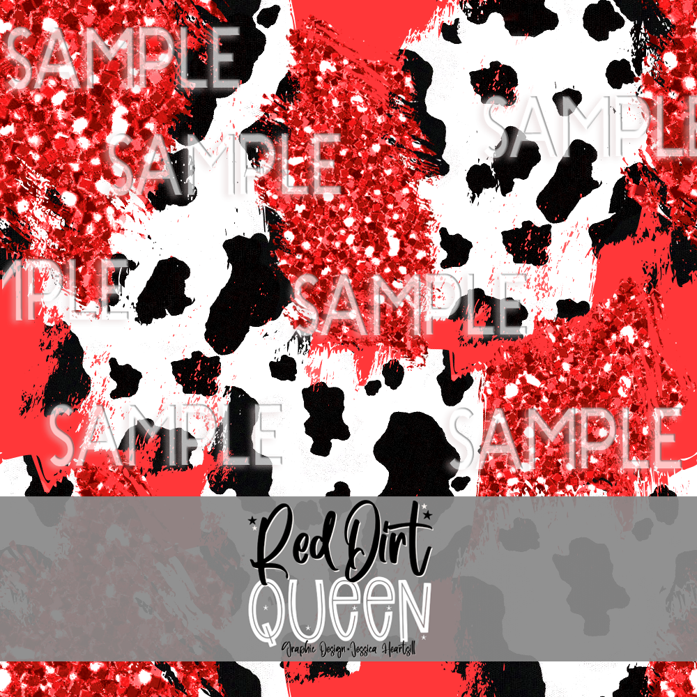 Seamless Pattern Chunky Glitter Cow Brushstrokes Red