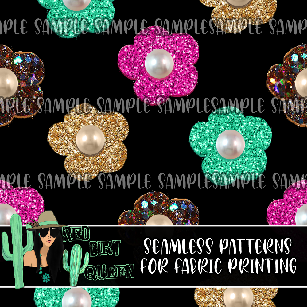 Seamless Pattern Glitter Floral Buttons