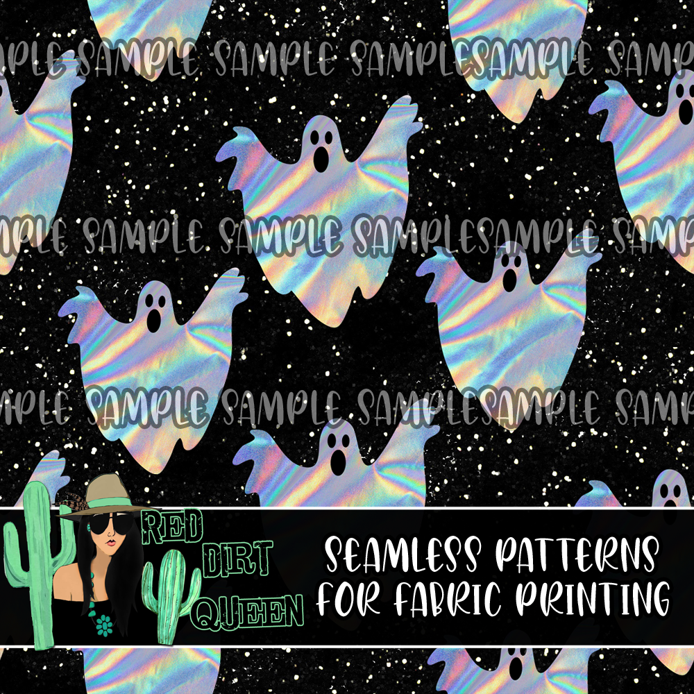 Seamless Pattern Glitter Holographic Ghosts
