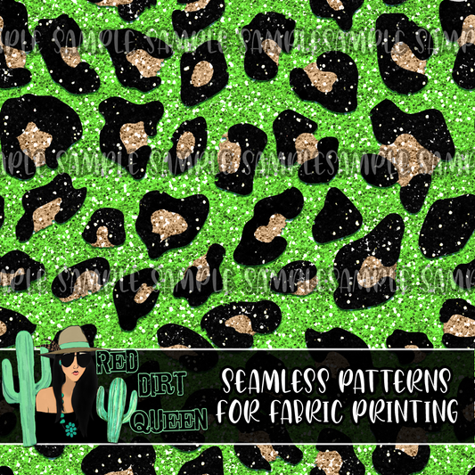 Seamless Pattern Glitter Leopard Print Green