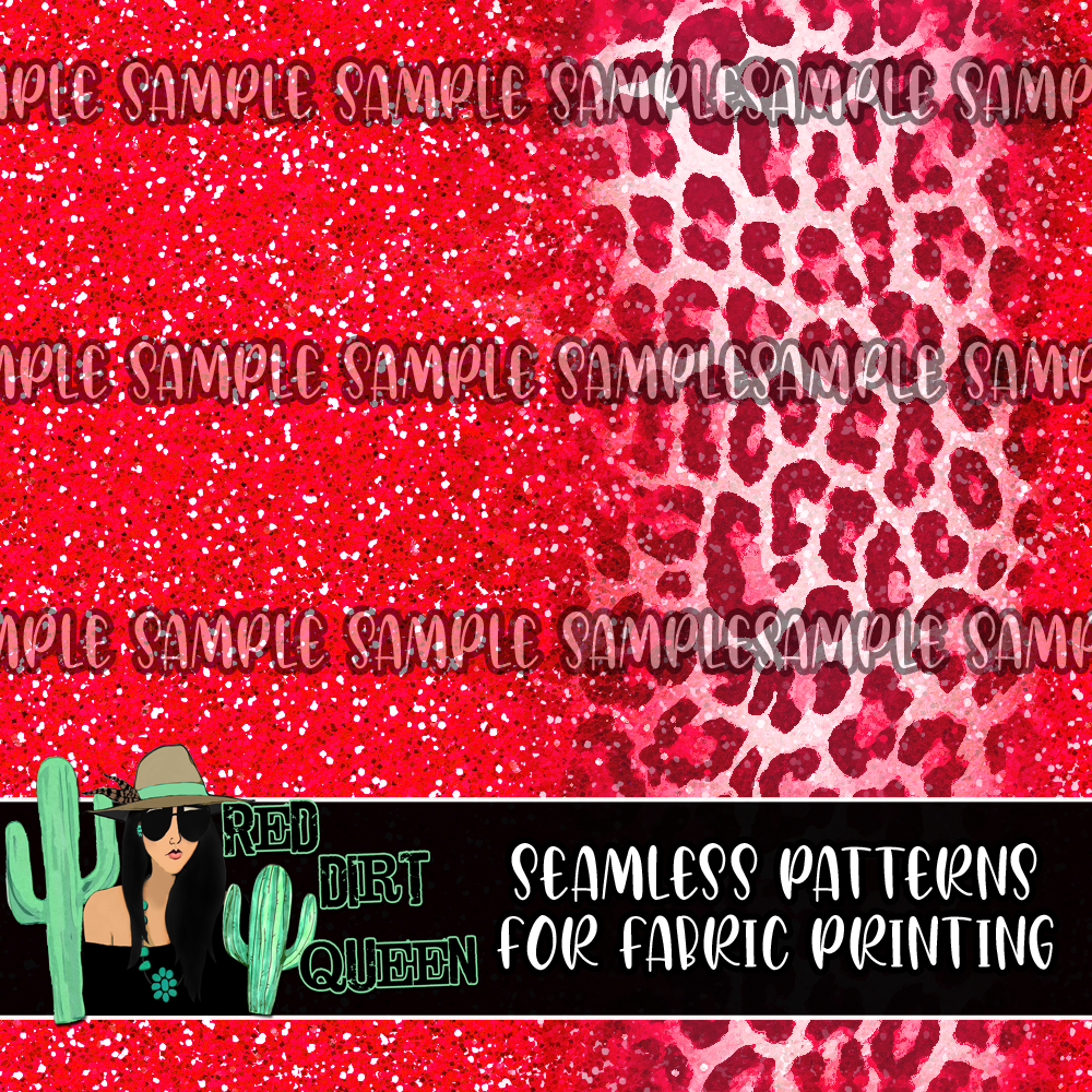 seamless Pattern Red Glitter Leopard Fade