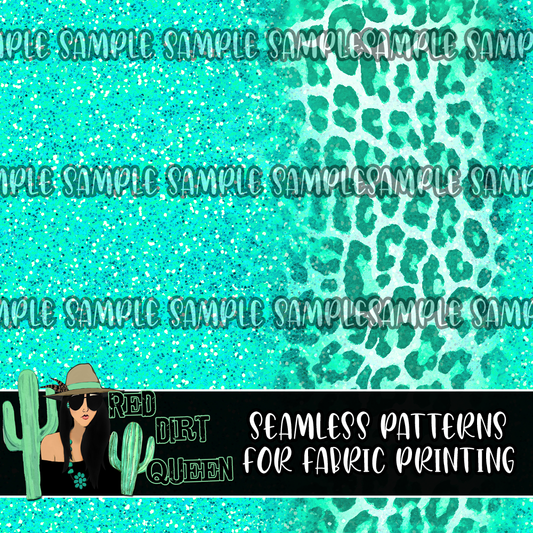 Seamless Pattern Turquoise Glitter Leopard Fade