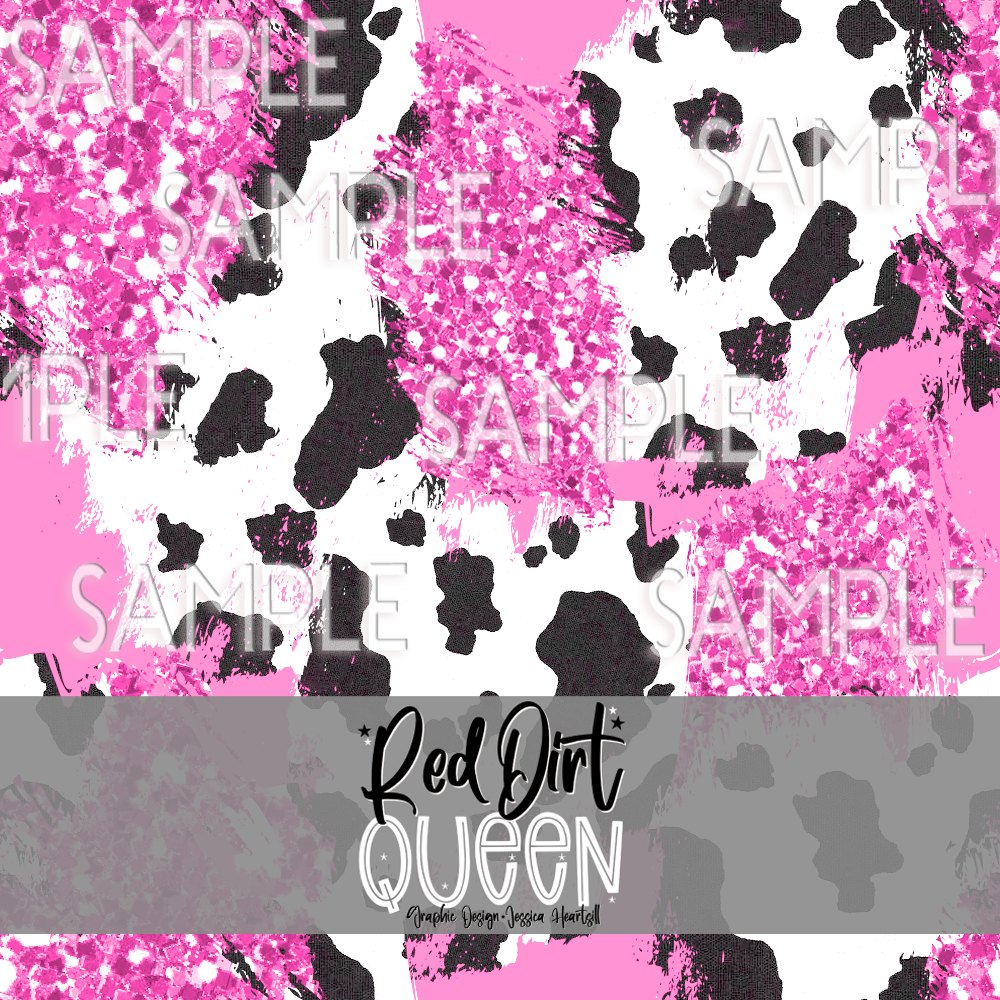 Seamless Pattern Chunky Glitter Cow Brushstrokes Pink