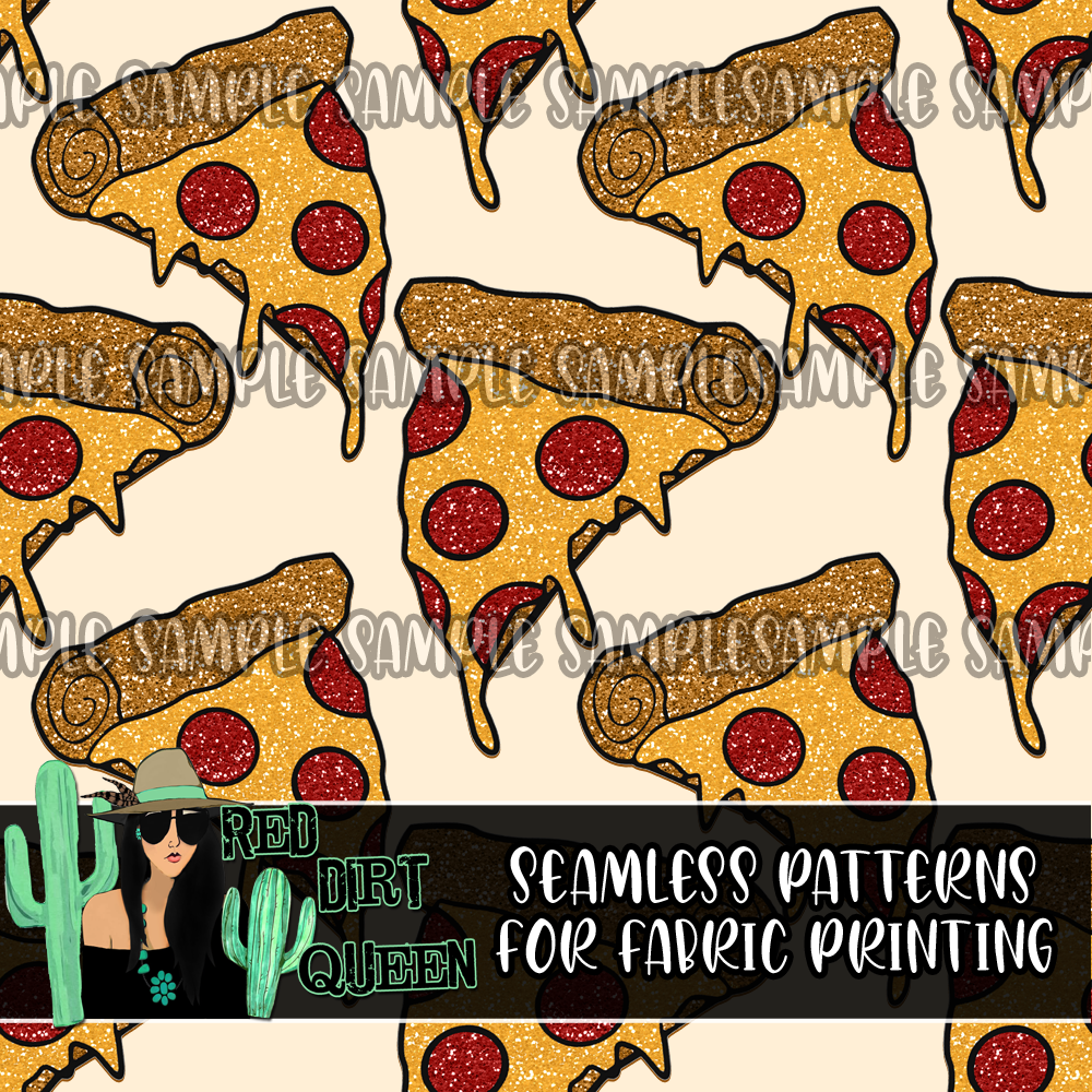 Seamless Pattern Glitter Pizza Slices