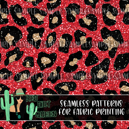 Seamless Pattern Glitter Leopard Red