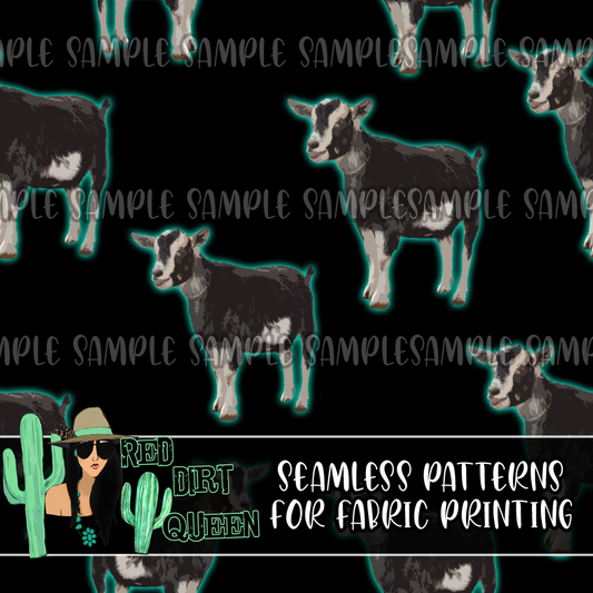 Seamless Pattern Turquoise Black Goats