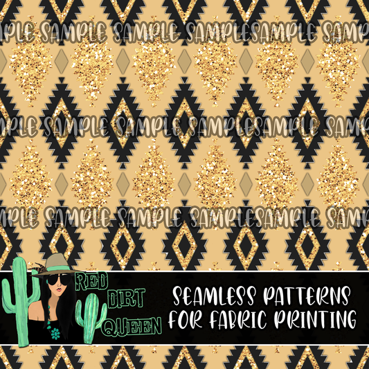 Seamless Pattern Gold Glitter Aztec
