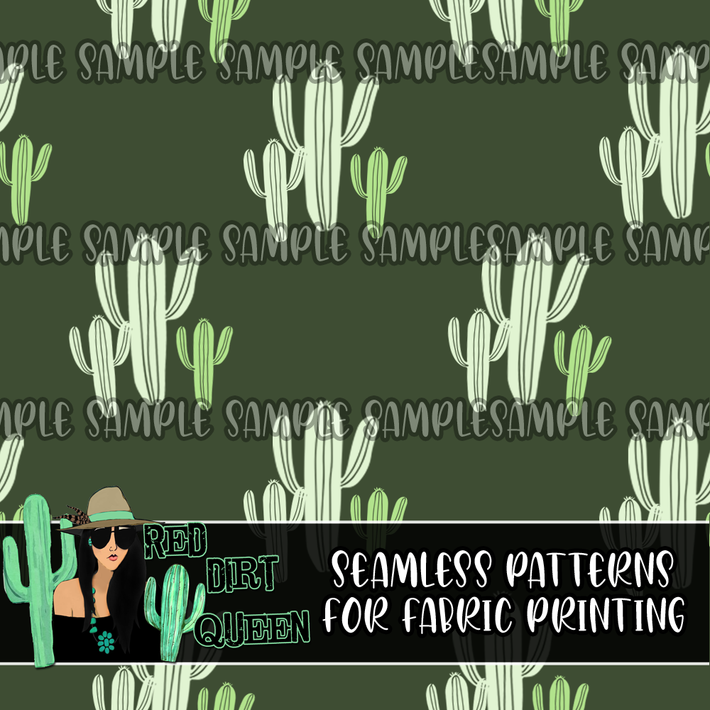 Seamless Pattern Cactus Doodles Green